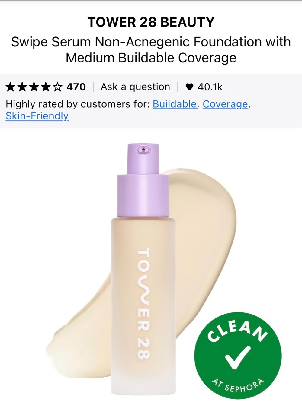 Tower 28 Swipe Serum Foundation - Shade 2P